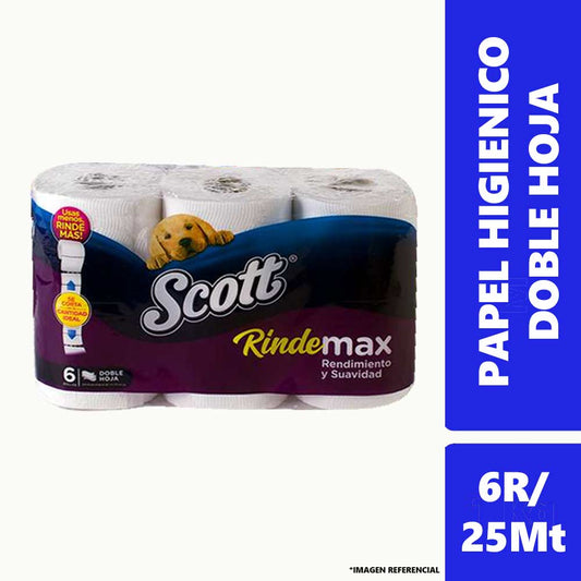 Papel Higienico Doble Hoja Scott Rindemax 6rollosx25m