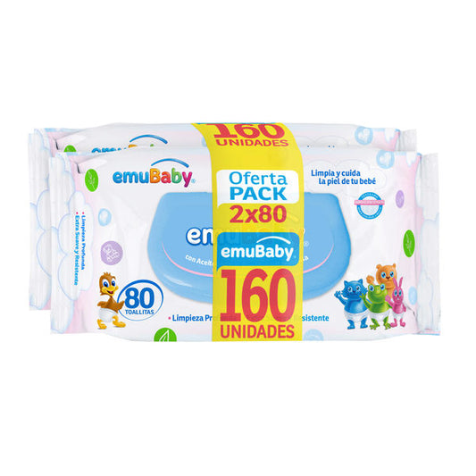 Toallitas Humedas Con Tapa Emubaby Pack 2x80Un